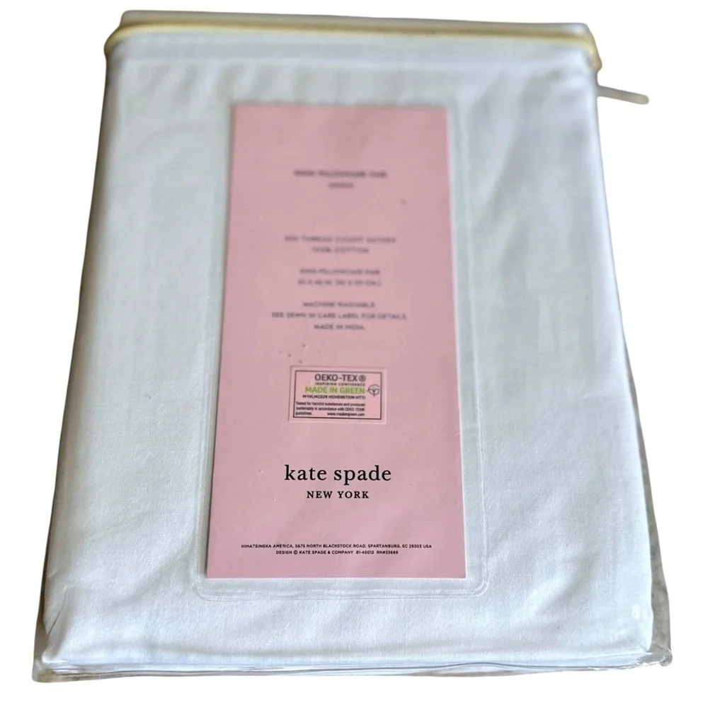 Kate Spade Weston set of 2 Cotton Sateen king size Pillowcase Pair White New